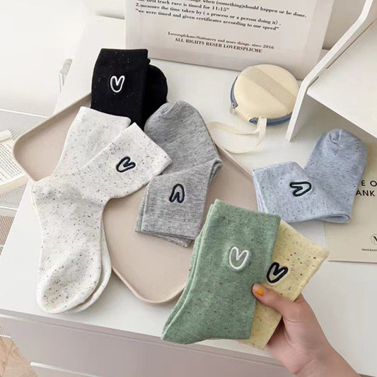 Speckled Embroidered Heart Crew Socks for Women | Casual Everyday Socks