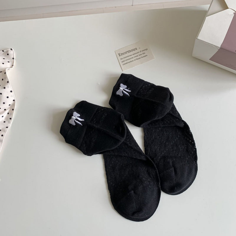 Embroidered Bow Ankle Socks | Thin Breathable Summer Socks