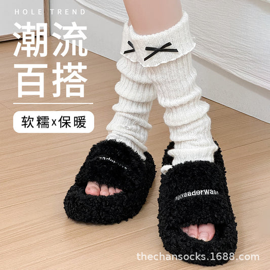 Cozy Ruffled Bow Slouch Socks for Women | Warm Winter JK Socks