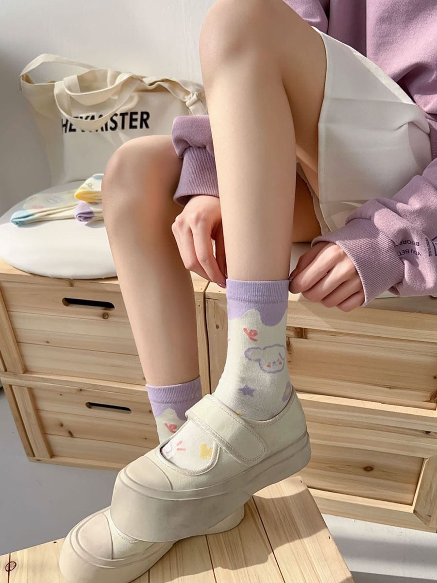Cute Patterned Crew Socks for Women | Breathable Cotton Summer Socks