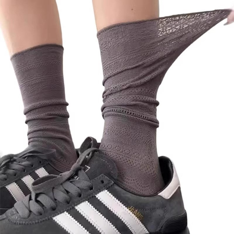 Lace Slouch Crew Socks | Breathable Mesh Ballet Socks for Women