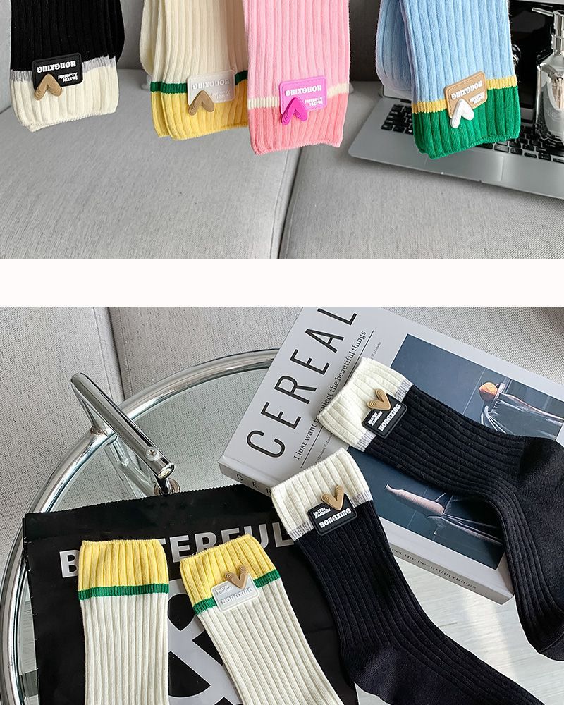 Trendy Colorblock Crew Socks for Women | Dopamine Style