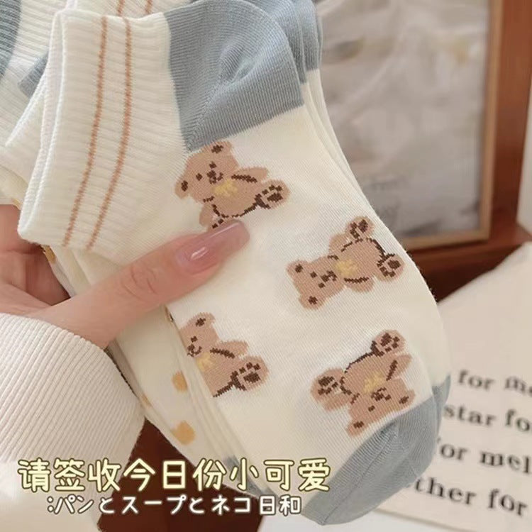 Cute Bear Print Ankle Socks | Breathable Summer Socks for Women