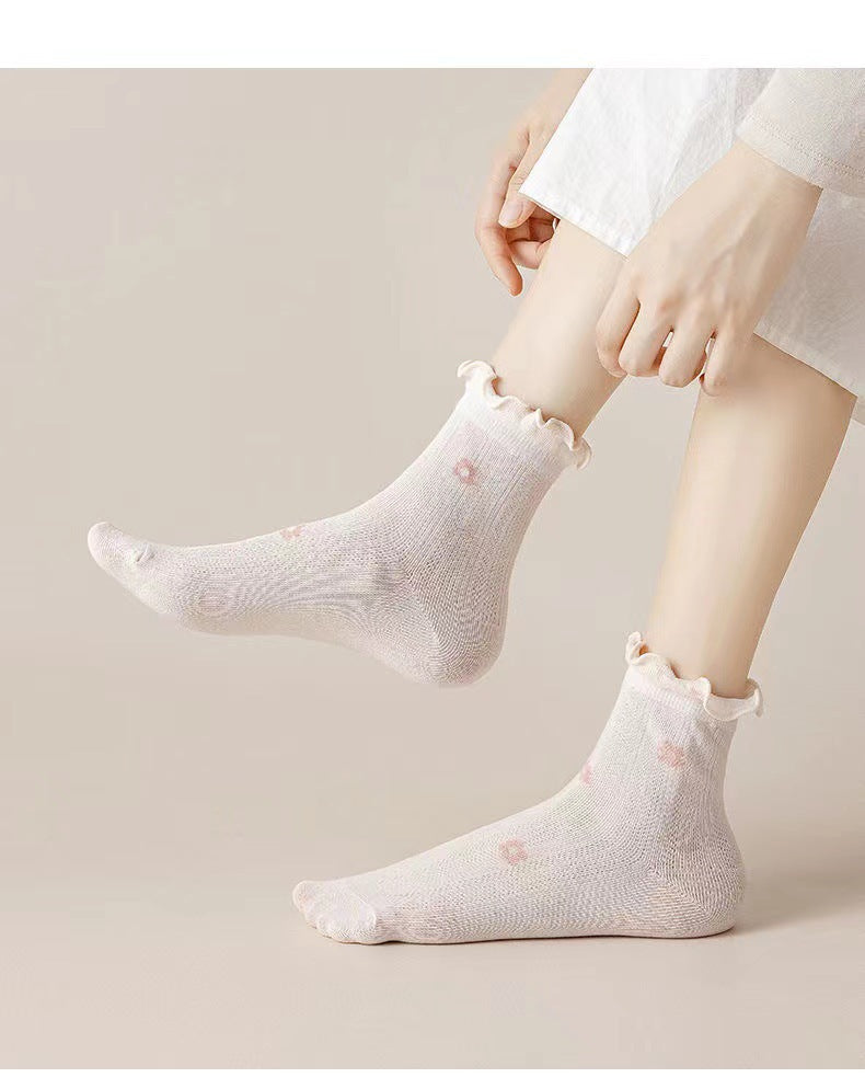 Breathable Ruffled Crew Socks | Thin Summer Women's Mid-Calf Socks