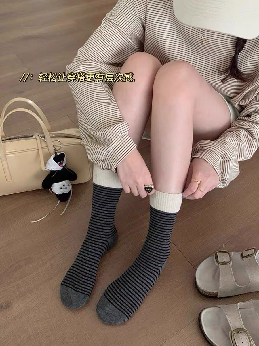 Women's Colorblock Striped Slouch Crew Socks | Casual Cotton Socks