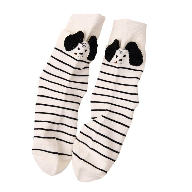 Cute 3D Puppy Cotton Novelty Crew Socks for Women