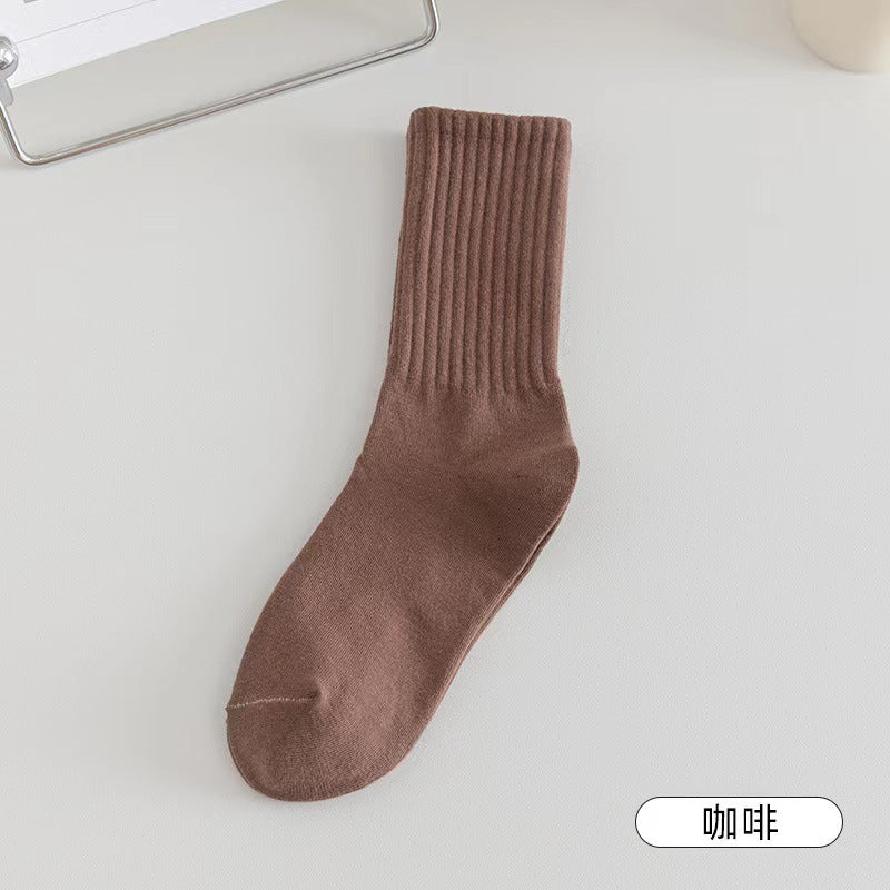 Solid Ribbed Crew Socks for Women | Breathable Casual Socks