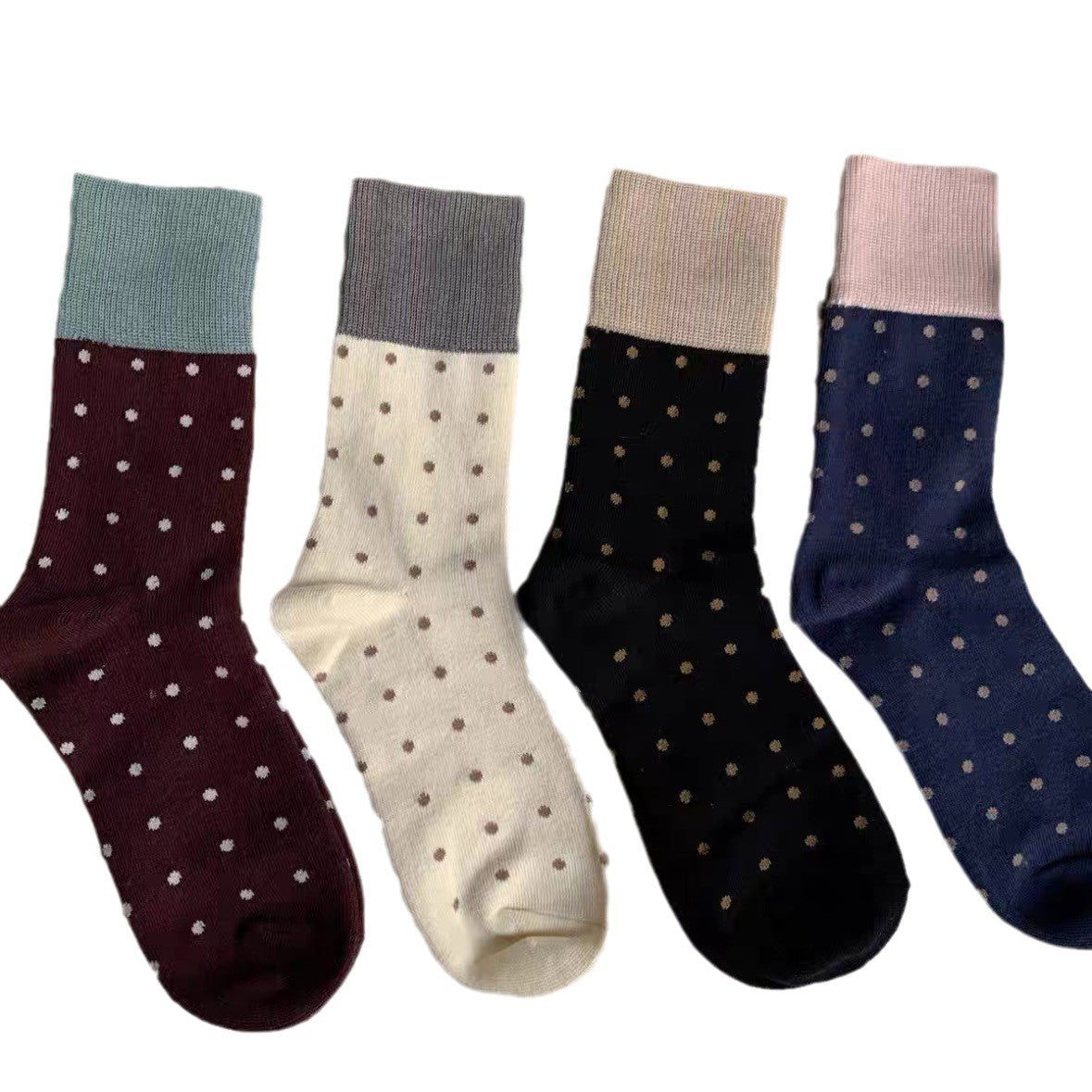 Retro Polka Dot Colorblock Crew Socks for Women