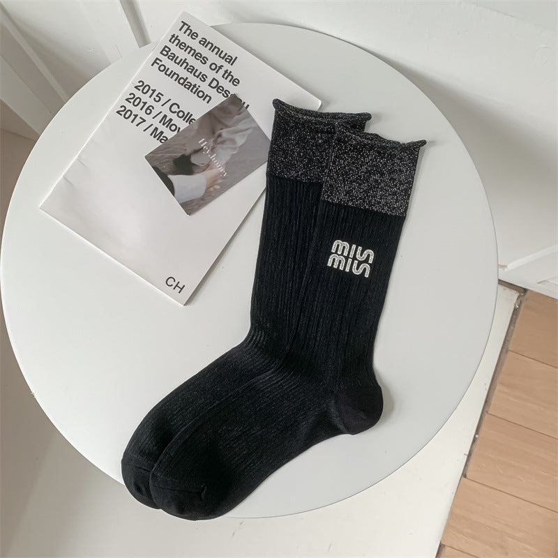 Sheer Glitter Crew Socks for Women | Summer Breathable Socks