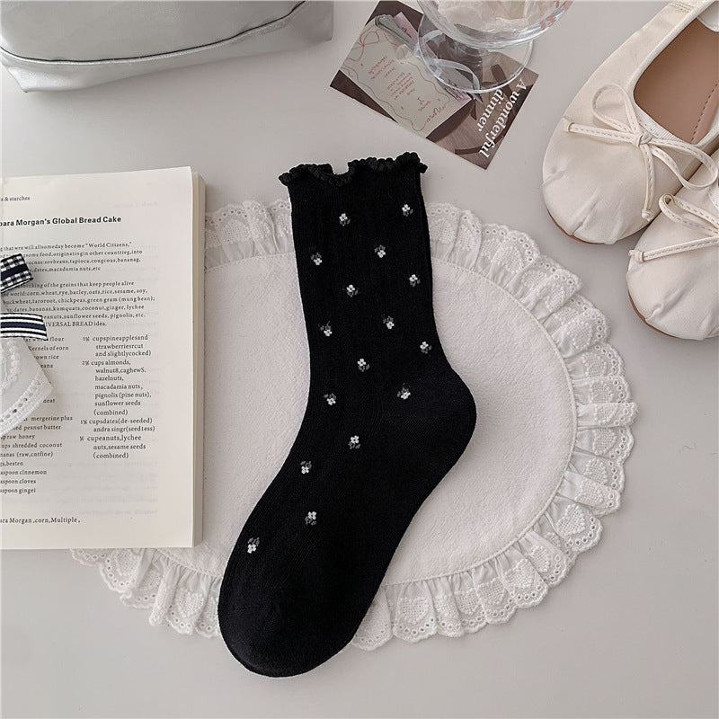 Floral Ruffle Crew Socks for Women | Thin Breathable Spring Socks