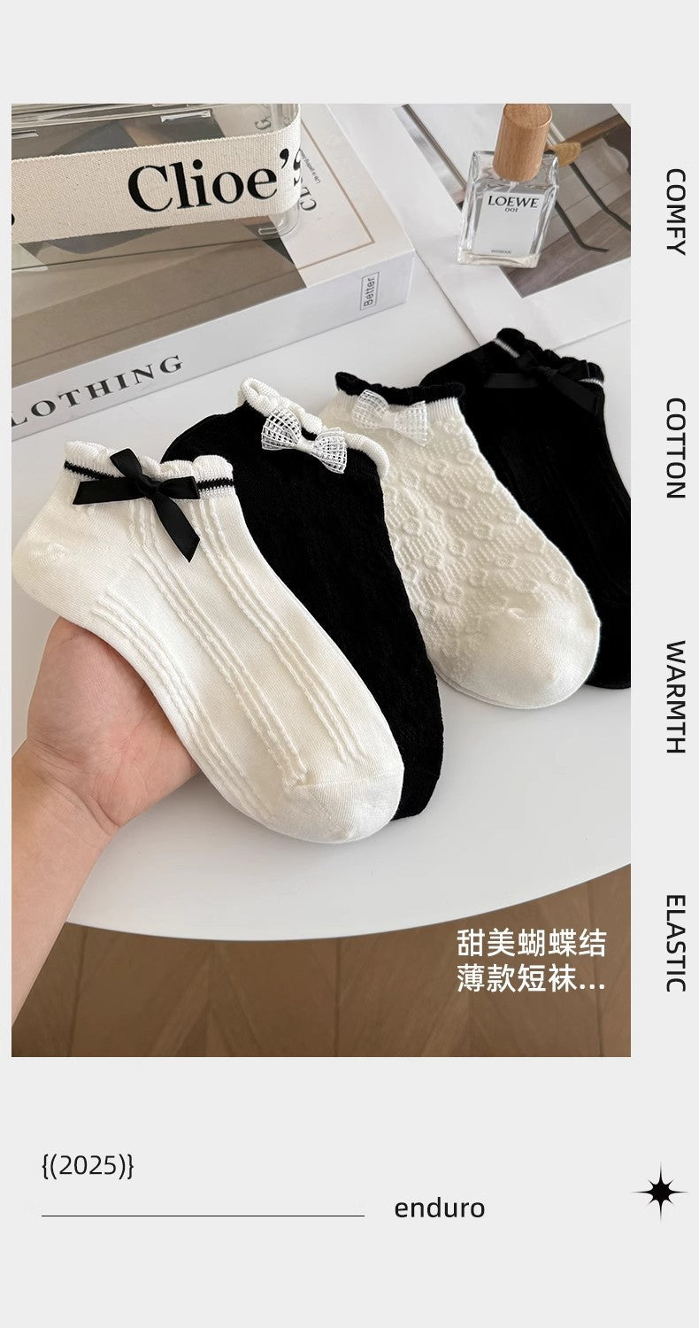 Sweet Bow Ruffle Ankle Socks | Breathable Summer Low Cut Socks for Women