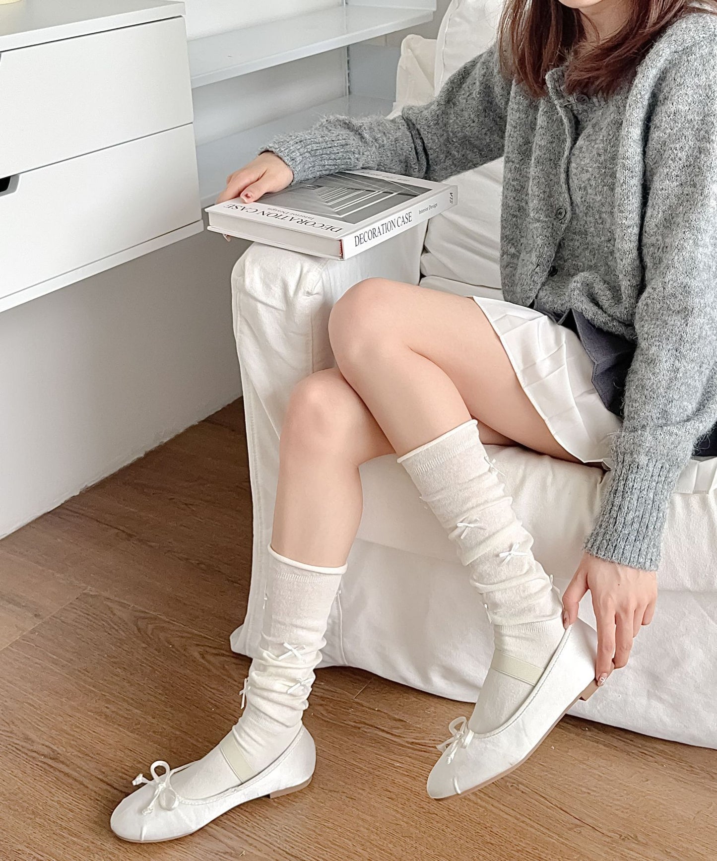 Bow Accent Slouch Socks | Thin Summer Calf Socks for Women