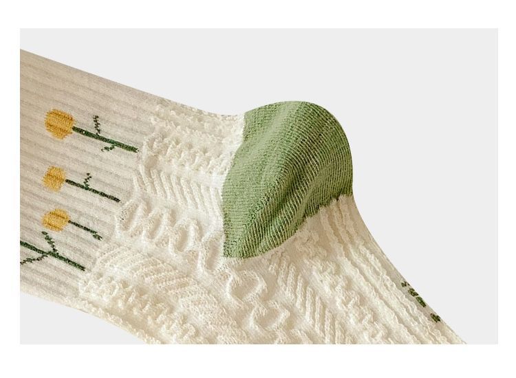 Cotton Floral Crew Socks for Women | Green Patterned Casual Socks