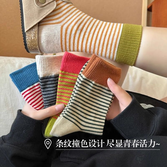 Women's Colorblock Striped Slouch Crew Socks | Casual Cotton Socks