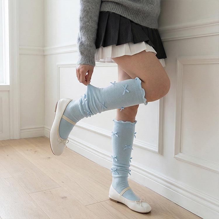 Crew Socks | Ballet Core Dainty Bow Calf Slouch Socks for Women