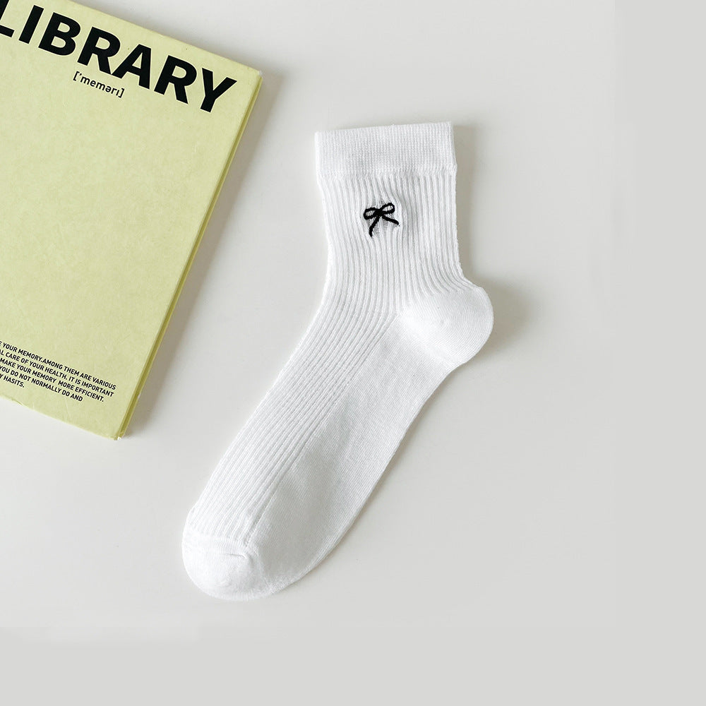 Bow Embroidered Women Ankle Socks | Breathable Cotton Mesh Summer Socks