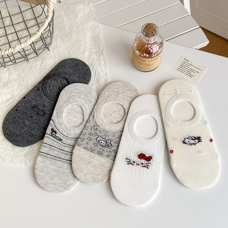 Cute Cat No-Show Socks for Women | Non-Slip Cotton Low Cut