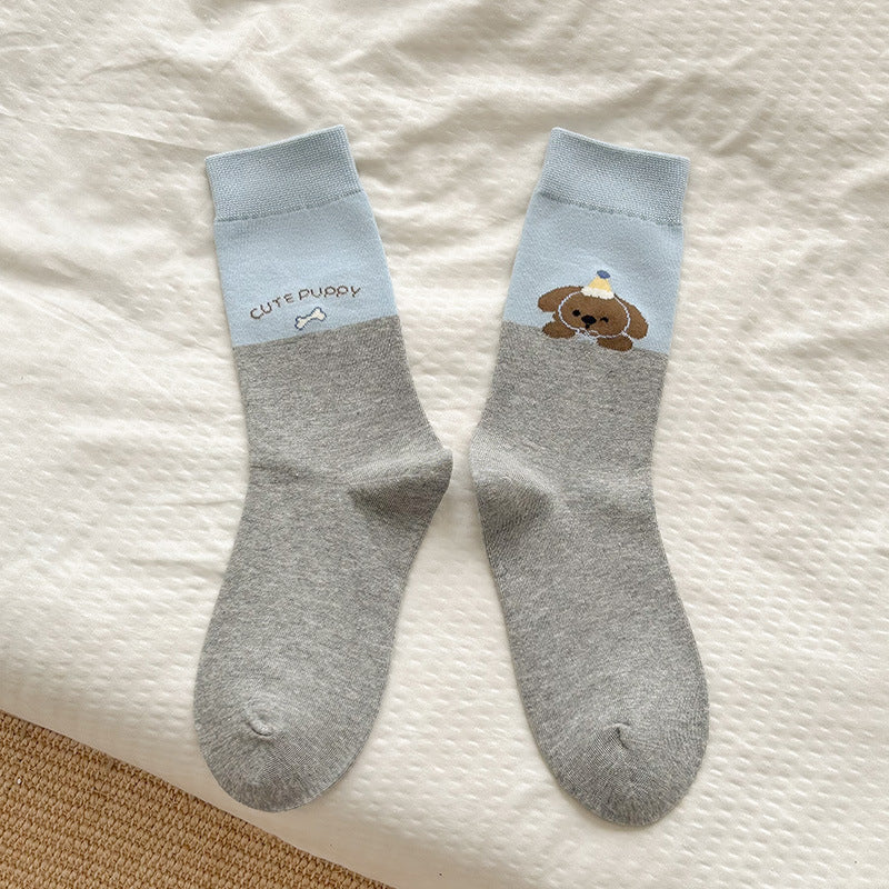 Cute Cartoon Cotton Crew Socks | Seamless Women's Mid Calf Socks
