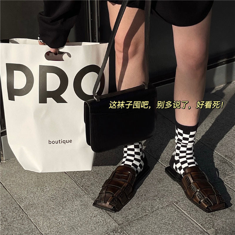 Trendy Checkered Unisex Crew Socks | Casual Breathable Cotton Socks