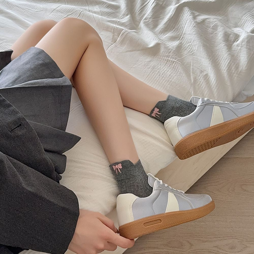 Bow Embroidered Ankle Socks for Women | Breathable Summer Mesh Socks