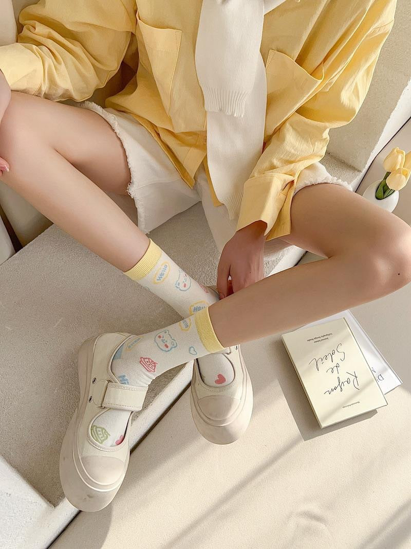 Cute Patterned Crew Socks for Women | Breathable Cotton Summer Socks