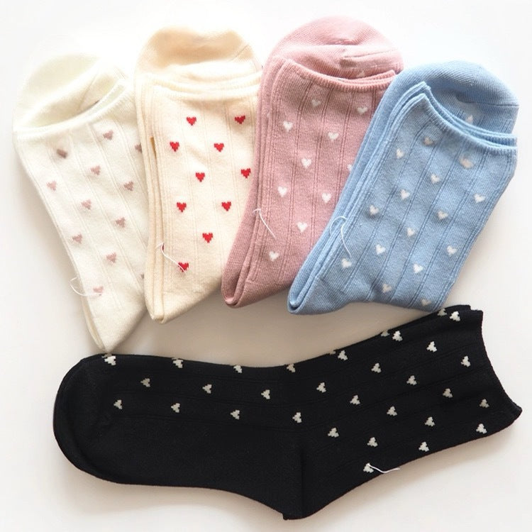 Cute Heart Print Ankle Socks for Women | Soft Cotton Everyday Socks