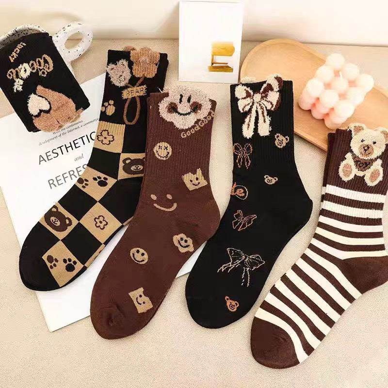 Cute Bear Crew Socks for Women | Cozy Fall Winter Patterned Socks
