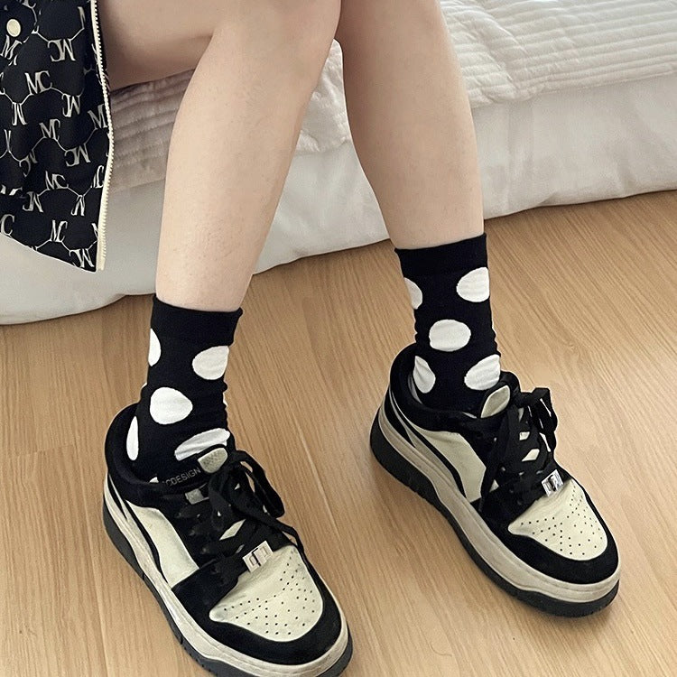 Women's Polka Dot Cotton Crew Socks | Trendy Casual Patterned Socks