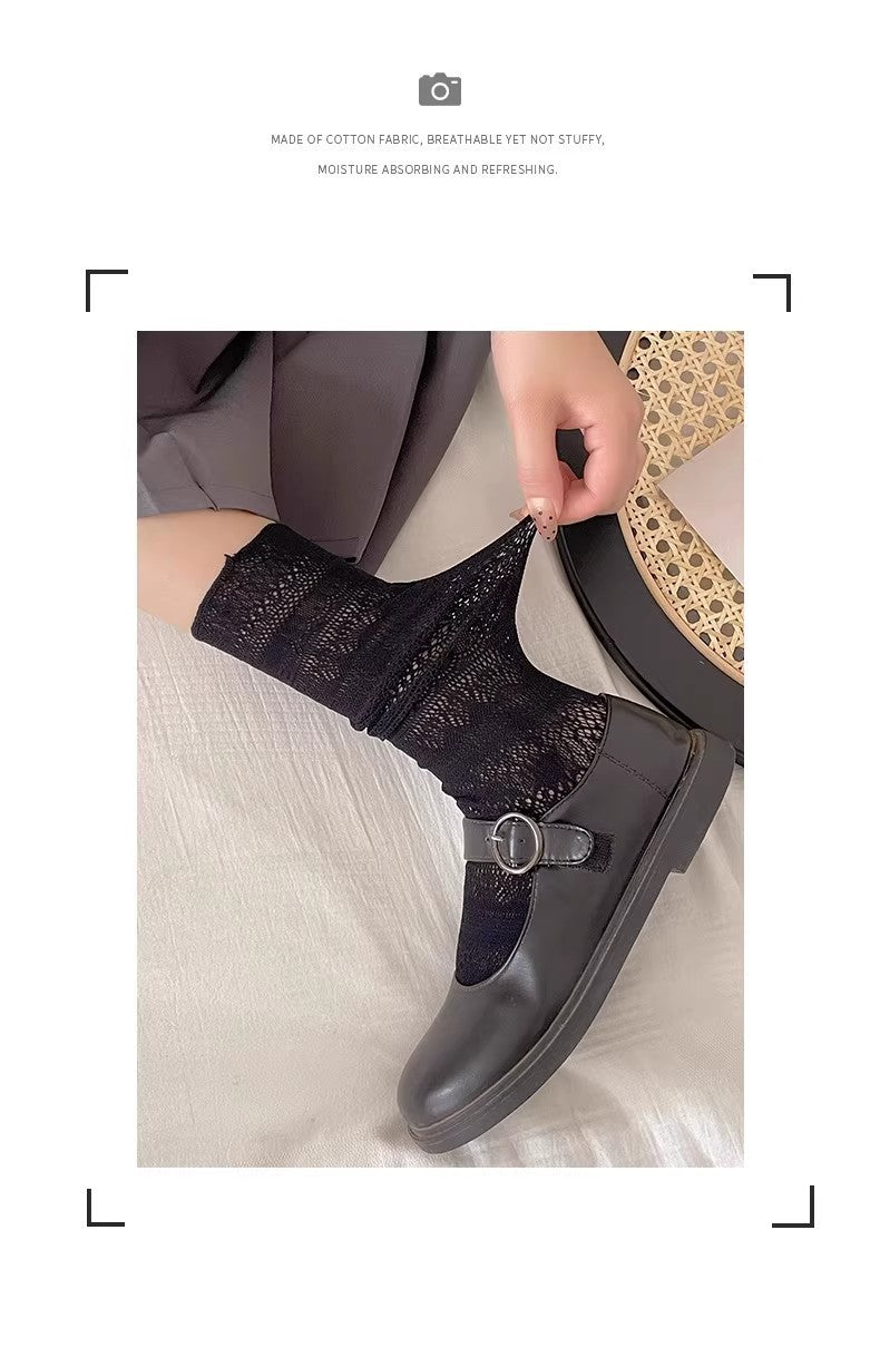 Lace Slouch Crew Socks | Breathable Mesh Ballet Socks for Women