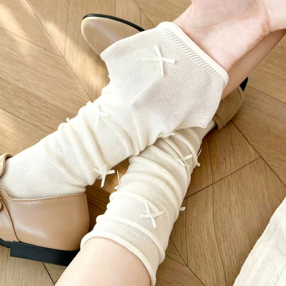 Bow Accent Slouch Socks | Thin Summer Calf Socks for Women