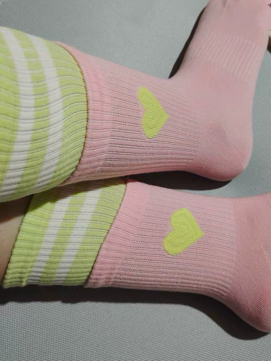 Cute Heart Striped Crew Socks | Athletic Socks for Women