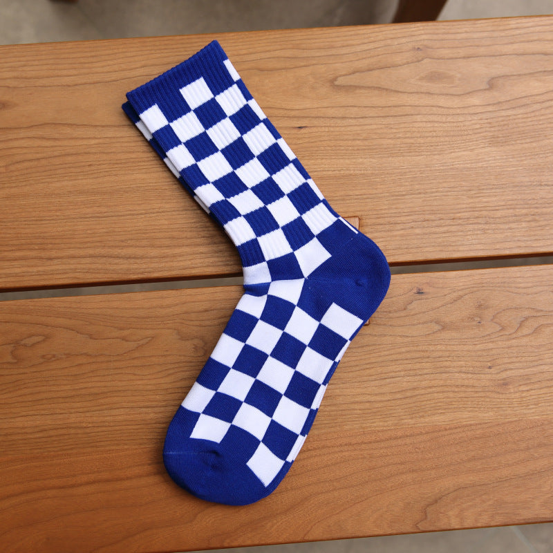 Trendy Checkered Unisex Crew Socks | Casual Breathable Cotton Socks
