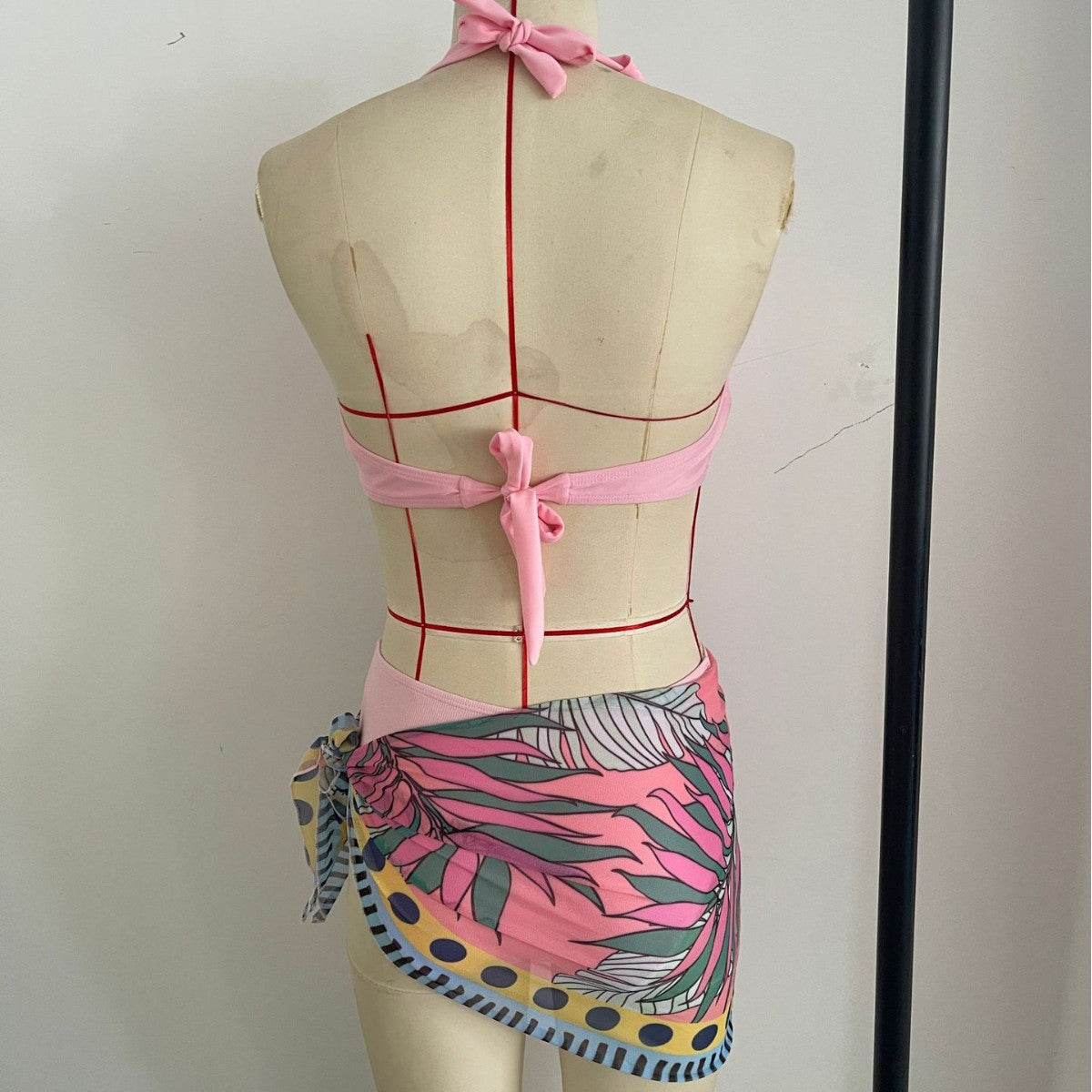 Barbie Pink Halter 3-Piece Bikini Set | Women's Beach Swimwear