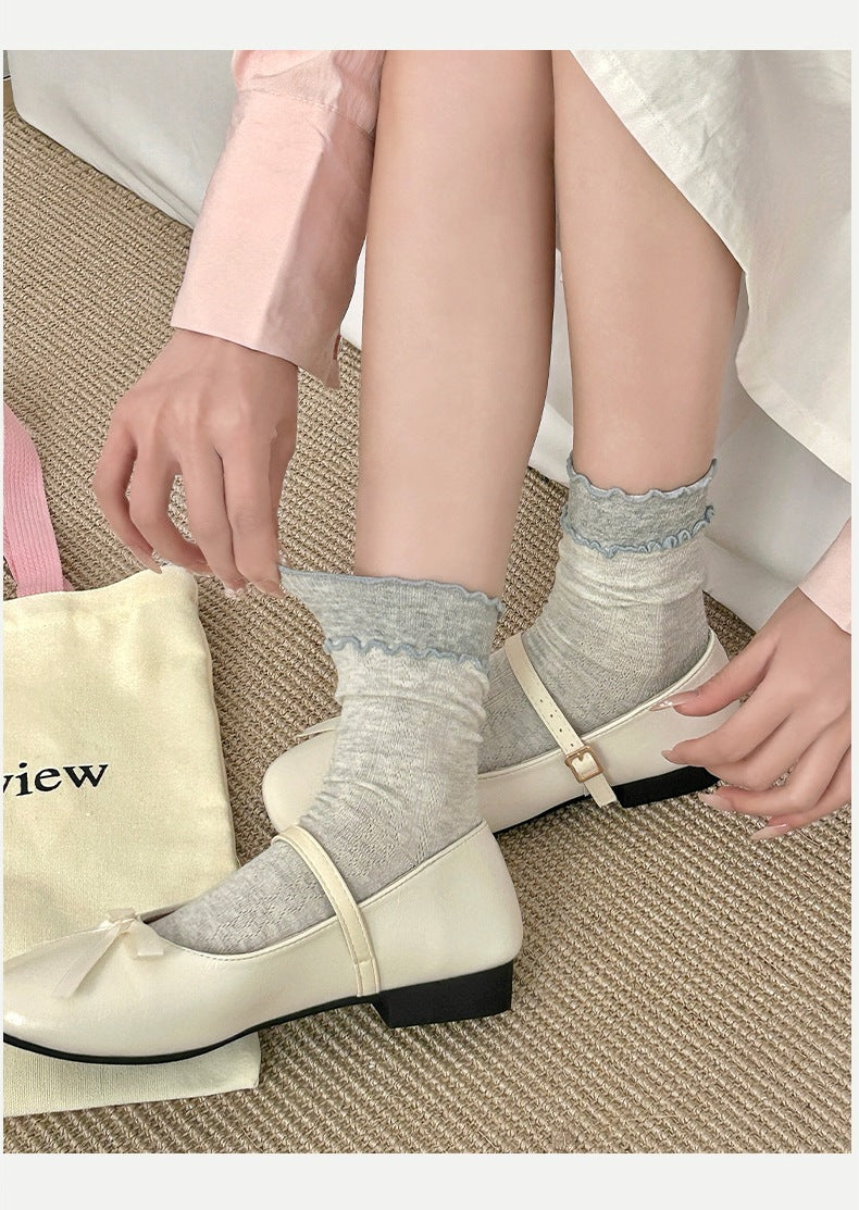 Women's Ruffled Cotton Crew Socks | Seamless Breathable Summer Socks