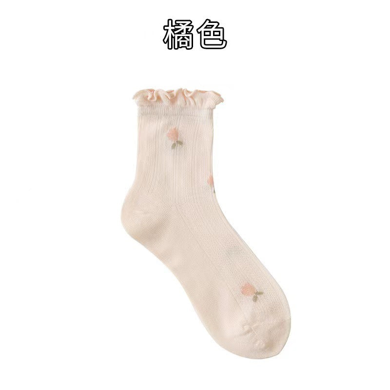 Breathable Ruffled Crew Socks | Thin Summer Women's Mid-Calf Socks