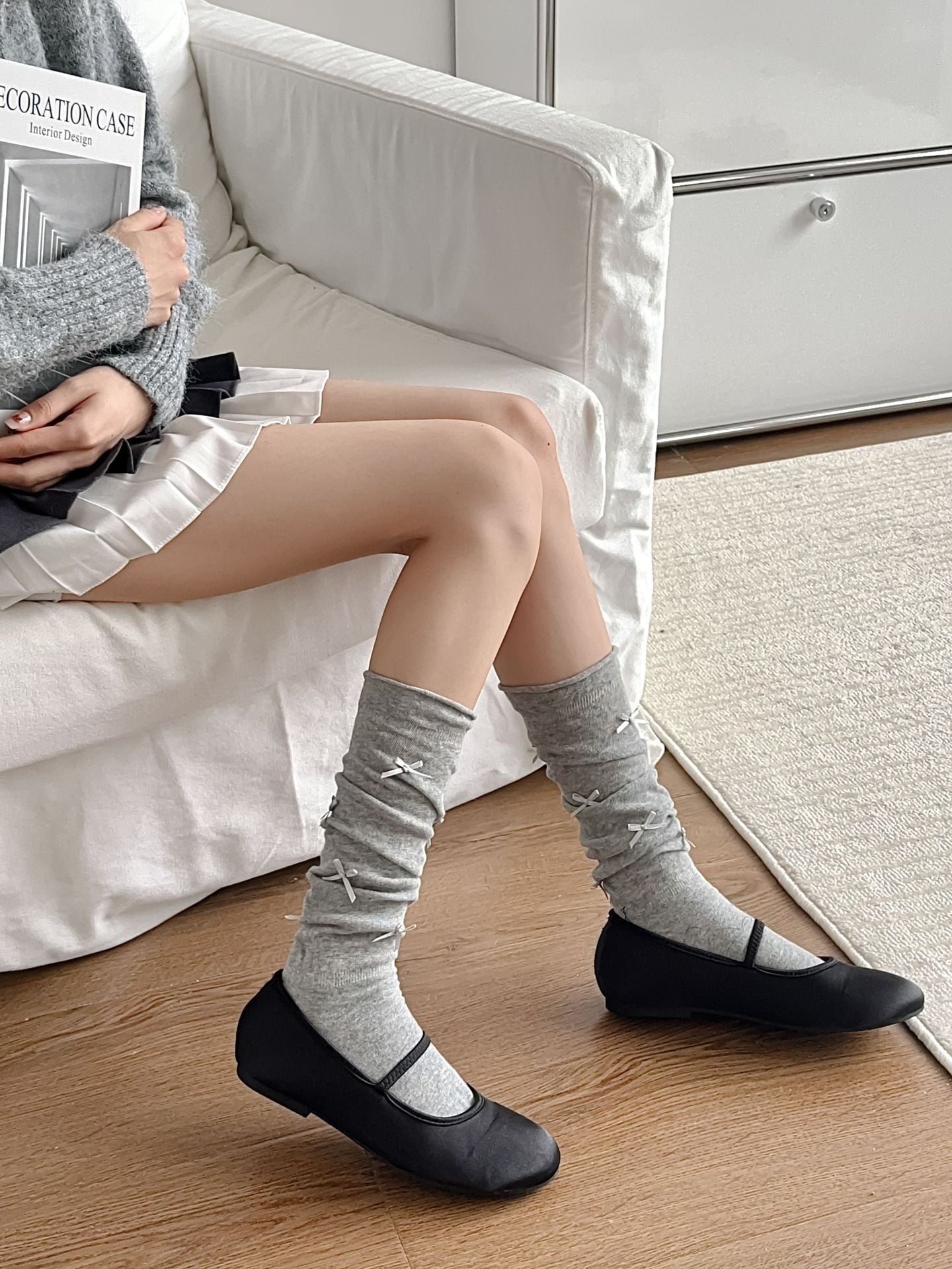 Bow Accent Slouch Socks | Thin Summer Calf Socks for Women