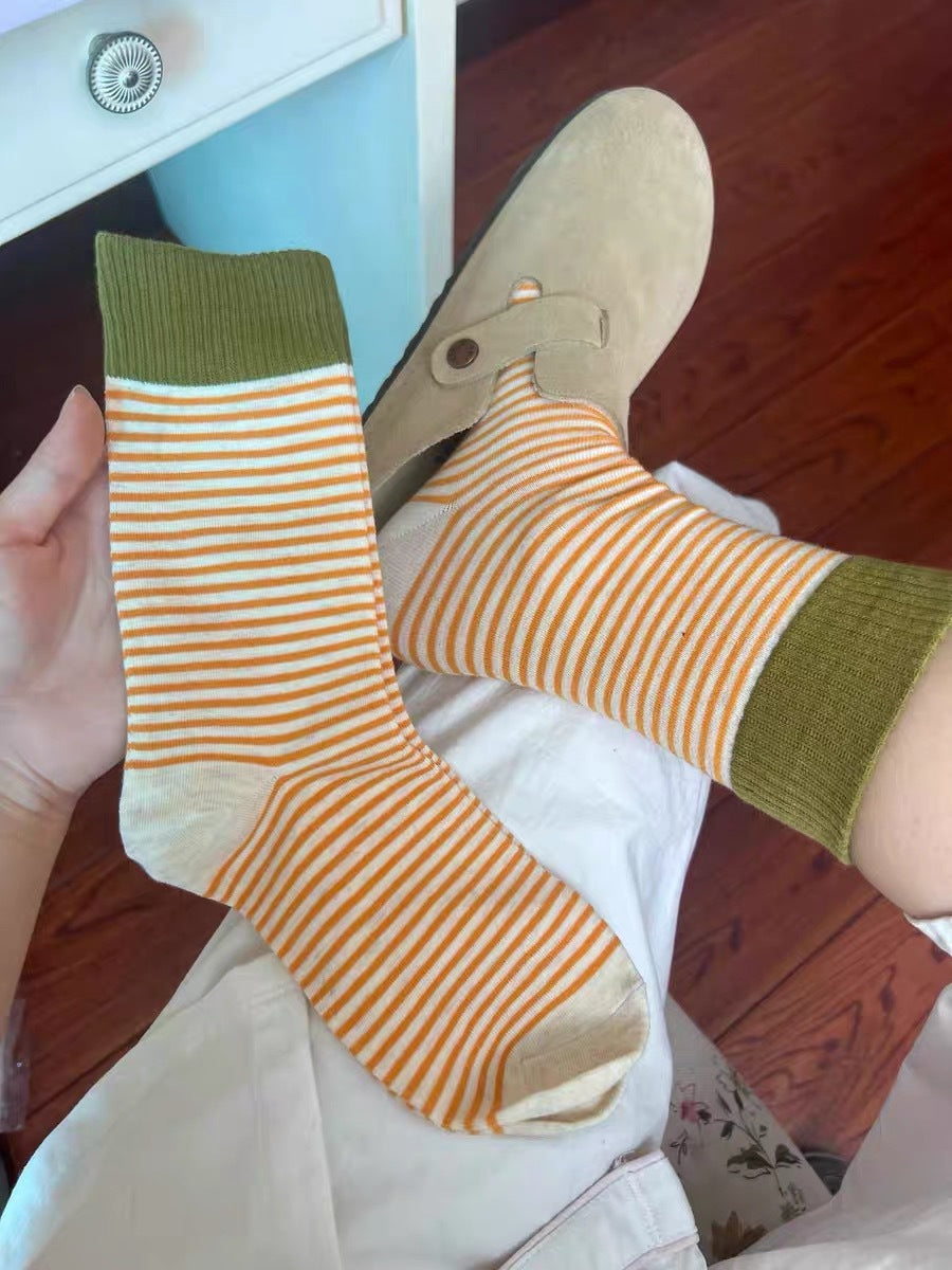Women's Colorblock Striped Slouch Crew Socks | Casual Cotton Socks