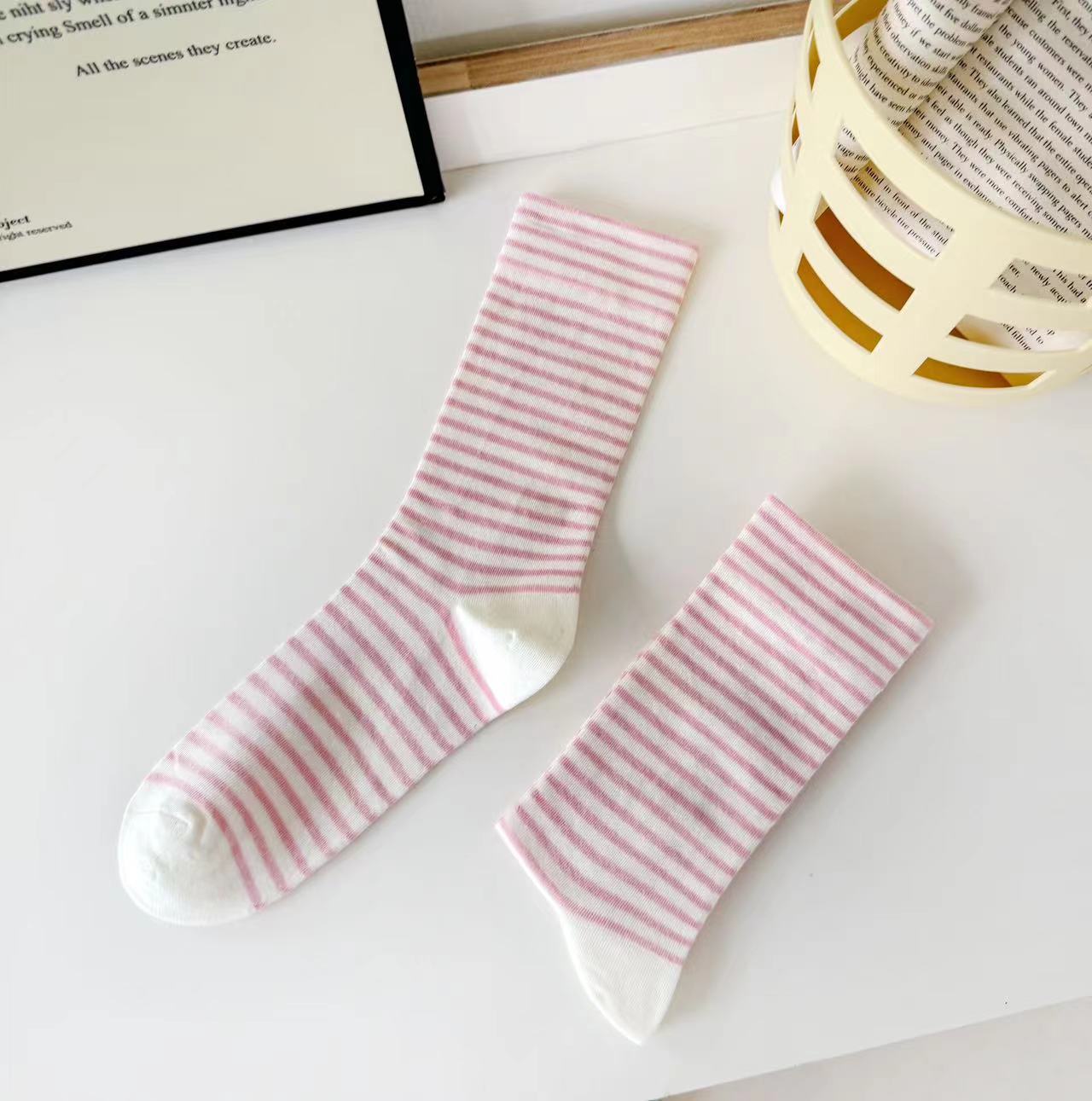 Soft Striped Cotton Crew Socks for Women | Loose Top Comfort