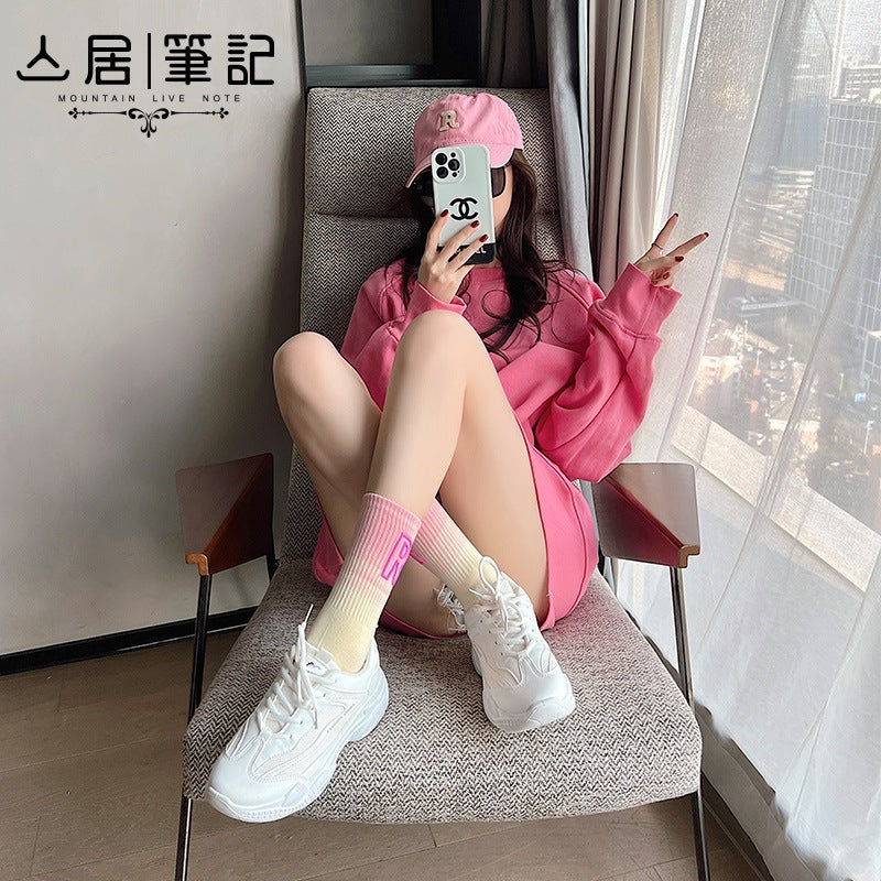 Gradient R Logo Crew Socks | Breathable Athletic Socks for Women