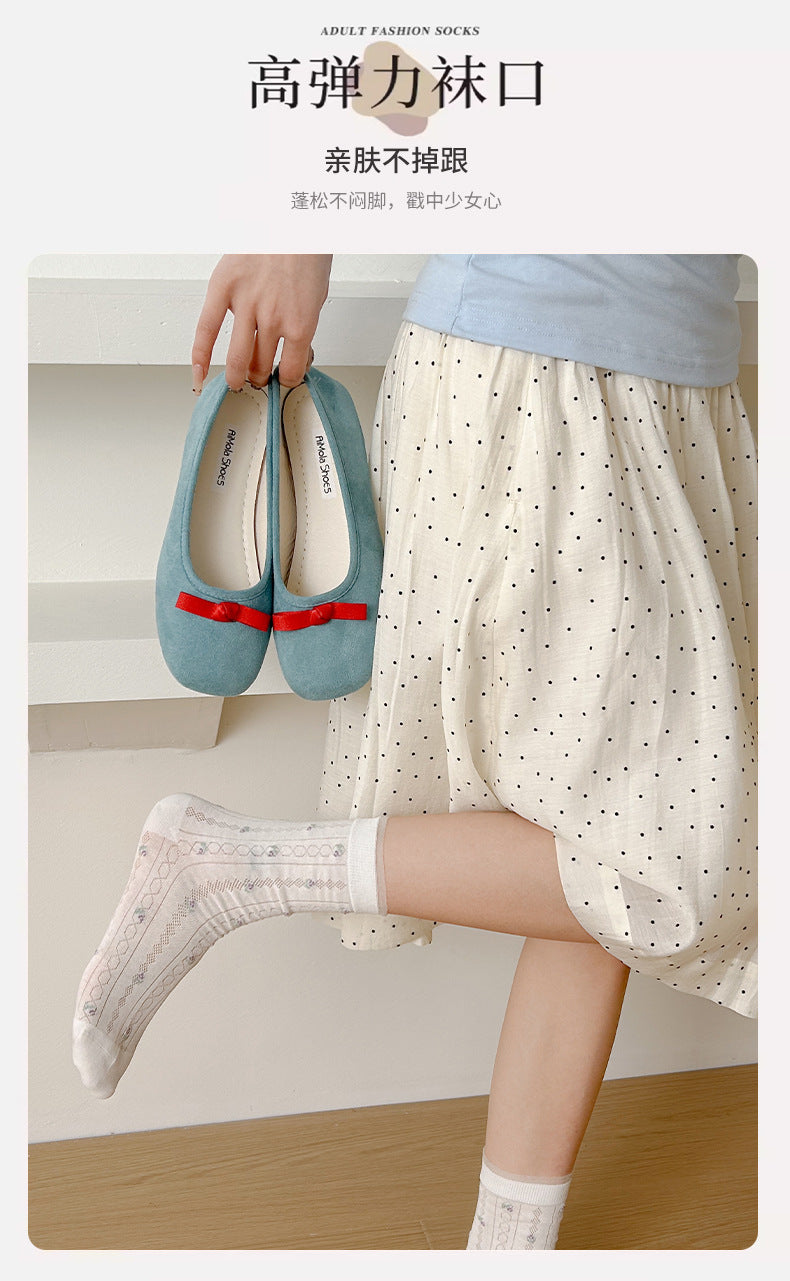 Floral Mesh Cotton Crew Socks for Women | Breathable Spring Summer