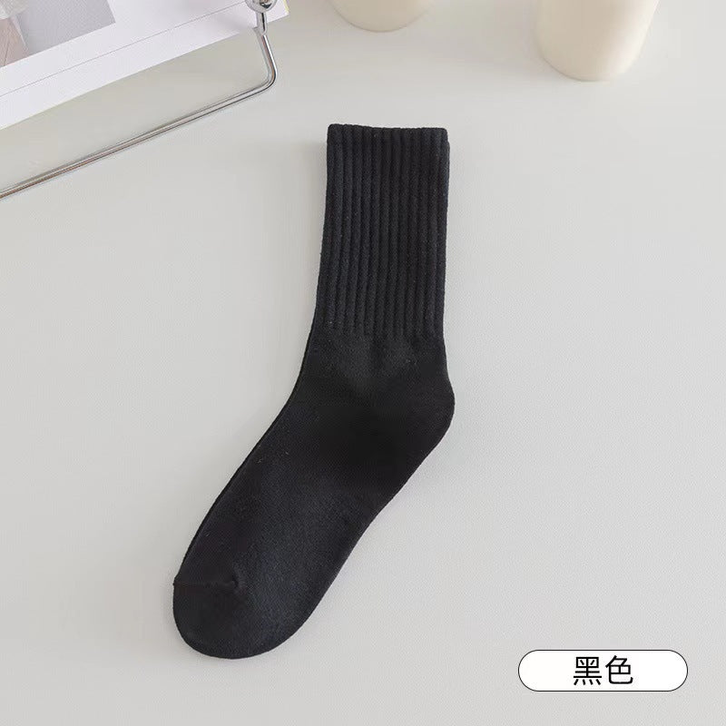 Solid Ribbed Crew Socks for Women | Breathable Casual Socks