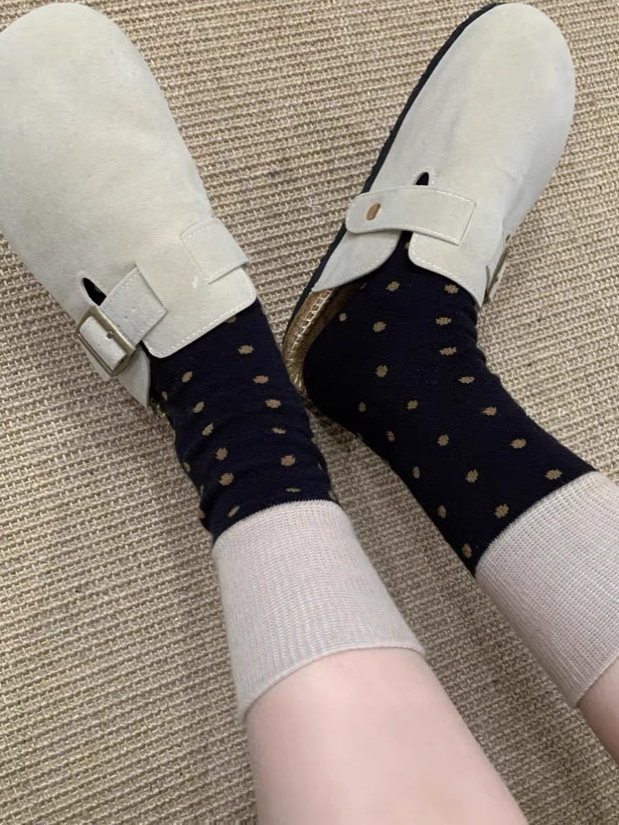 Retro Polka Dot Colorblock Crew Socks for Women
