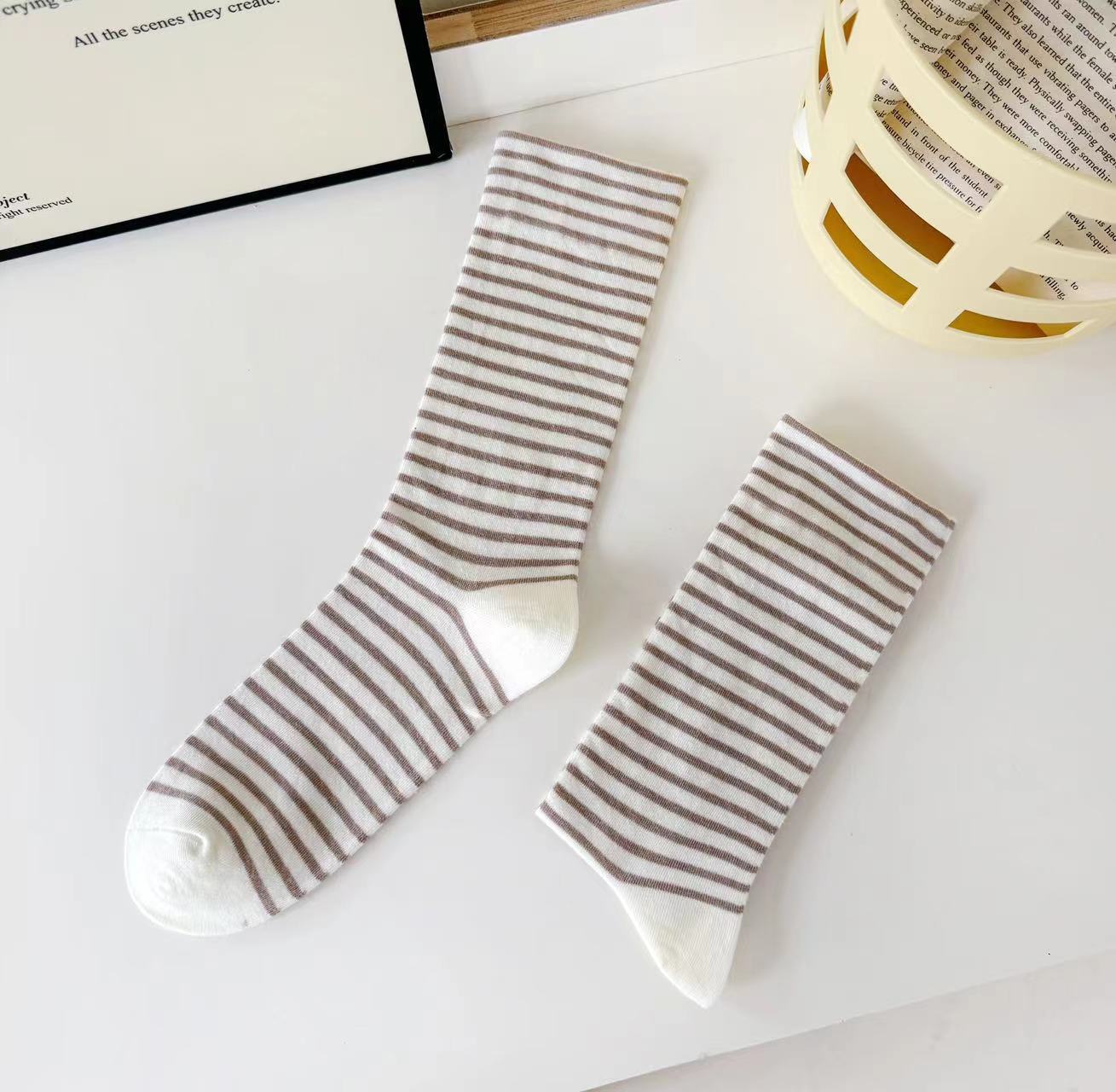 Soft Striped Cotton Crew Socks for Women | Loose Top Comfort