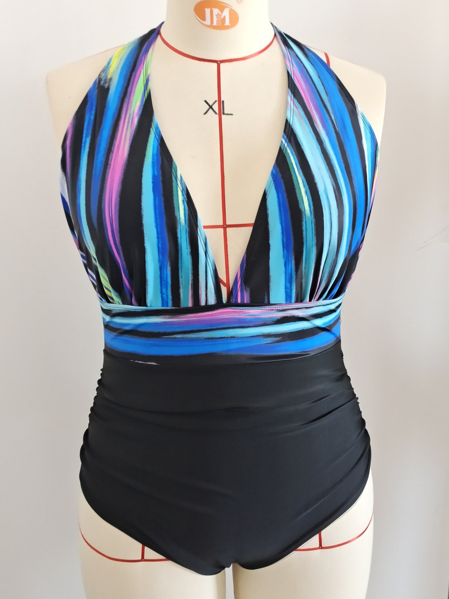 Plus Size Striped Halter One-Piece Swimsuit | Women's Vacation Swimwear