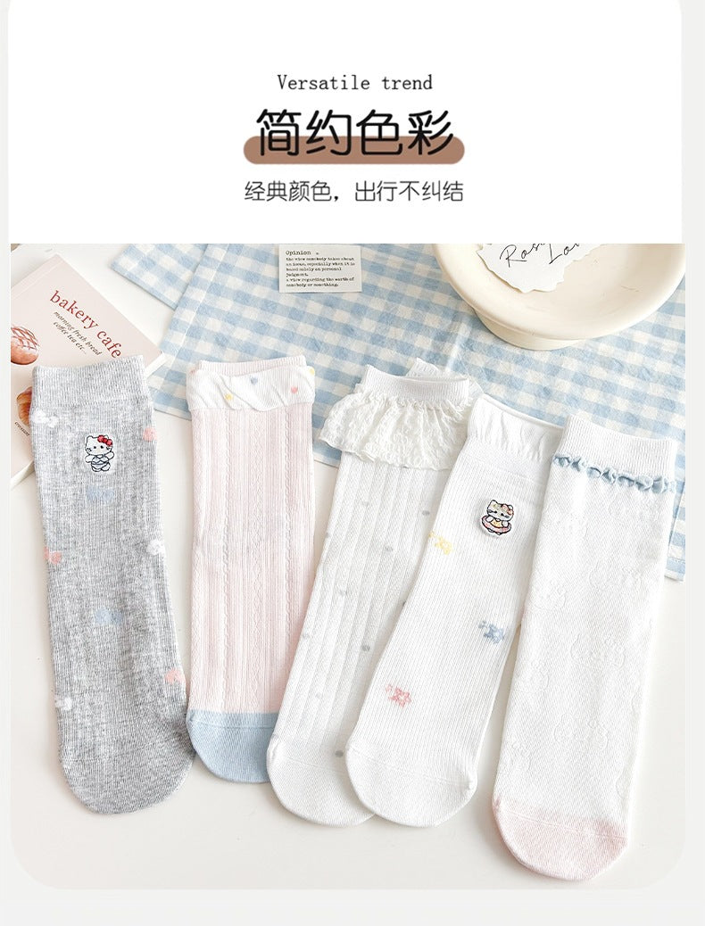 Cute Embroidered Cat Cotton Crew Socks for Women