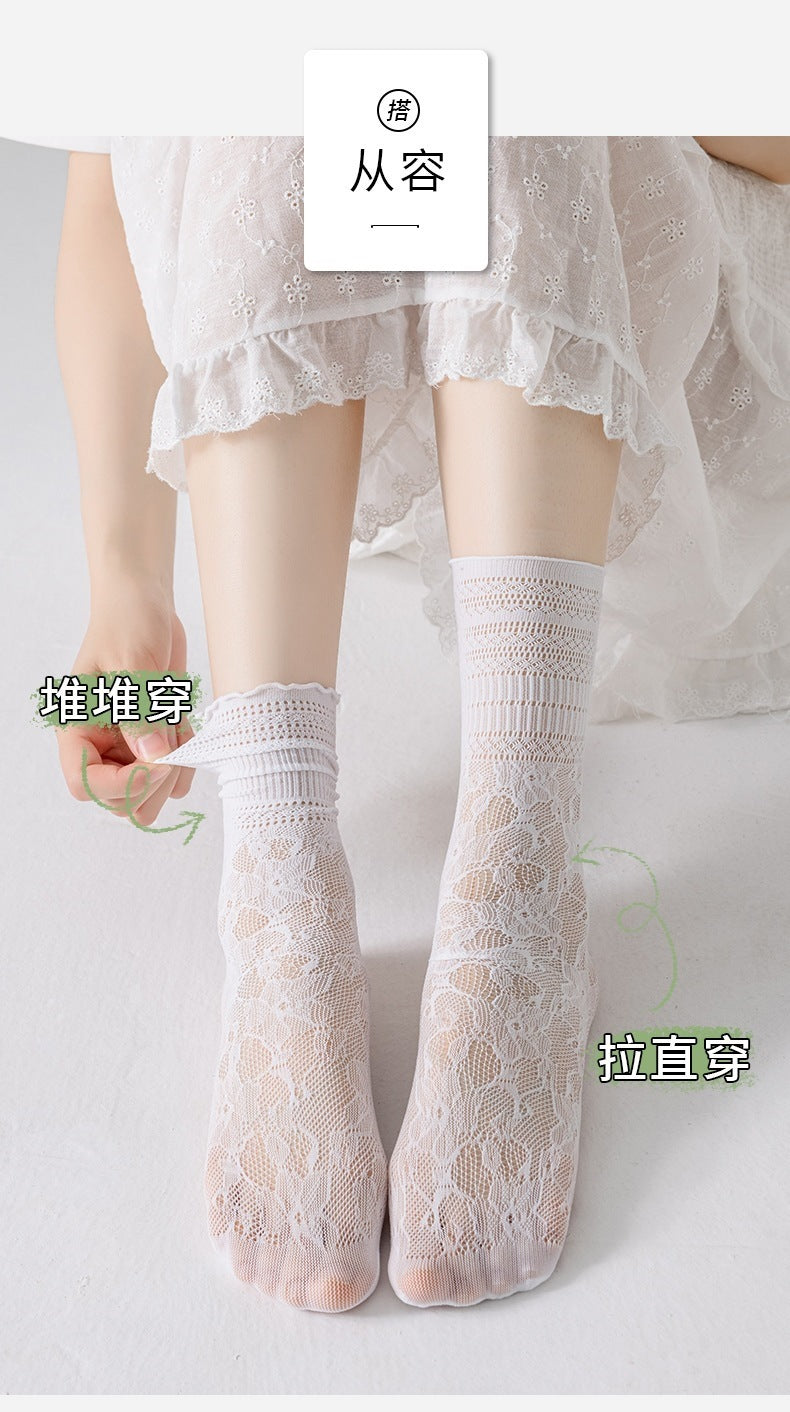 Women's Lace Slouch Crew Socks | Breathable Summer Mid-Calf Socks
