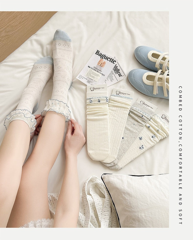 Cotton Floral Crew Socks | Breathable Summer Slouch Socks for Women