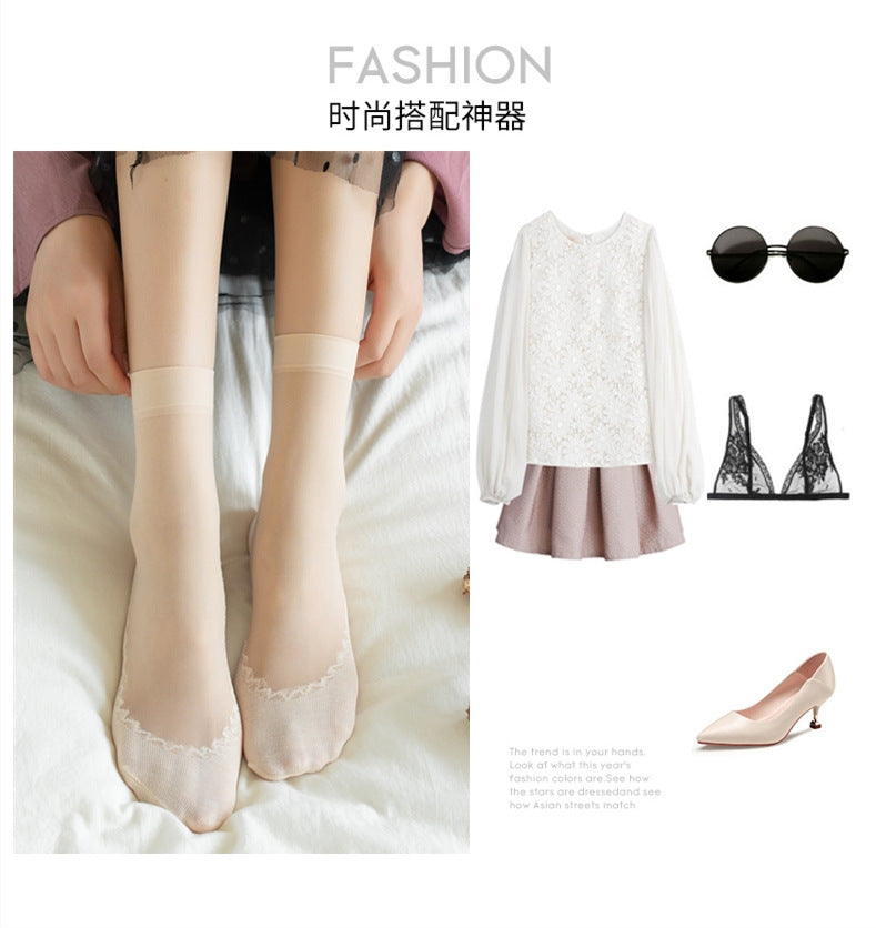 Cotton Sole Sheer Dress Socks | Non-Slip Snag Resistant Women's Socks