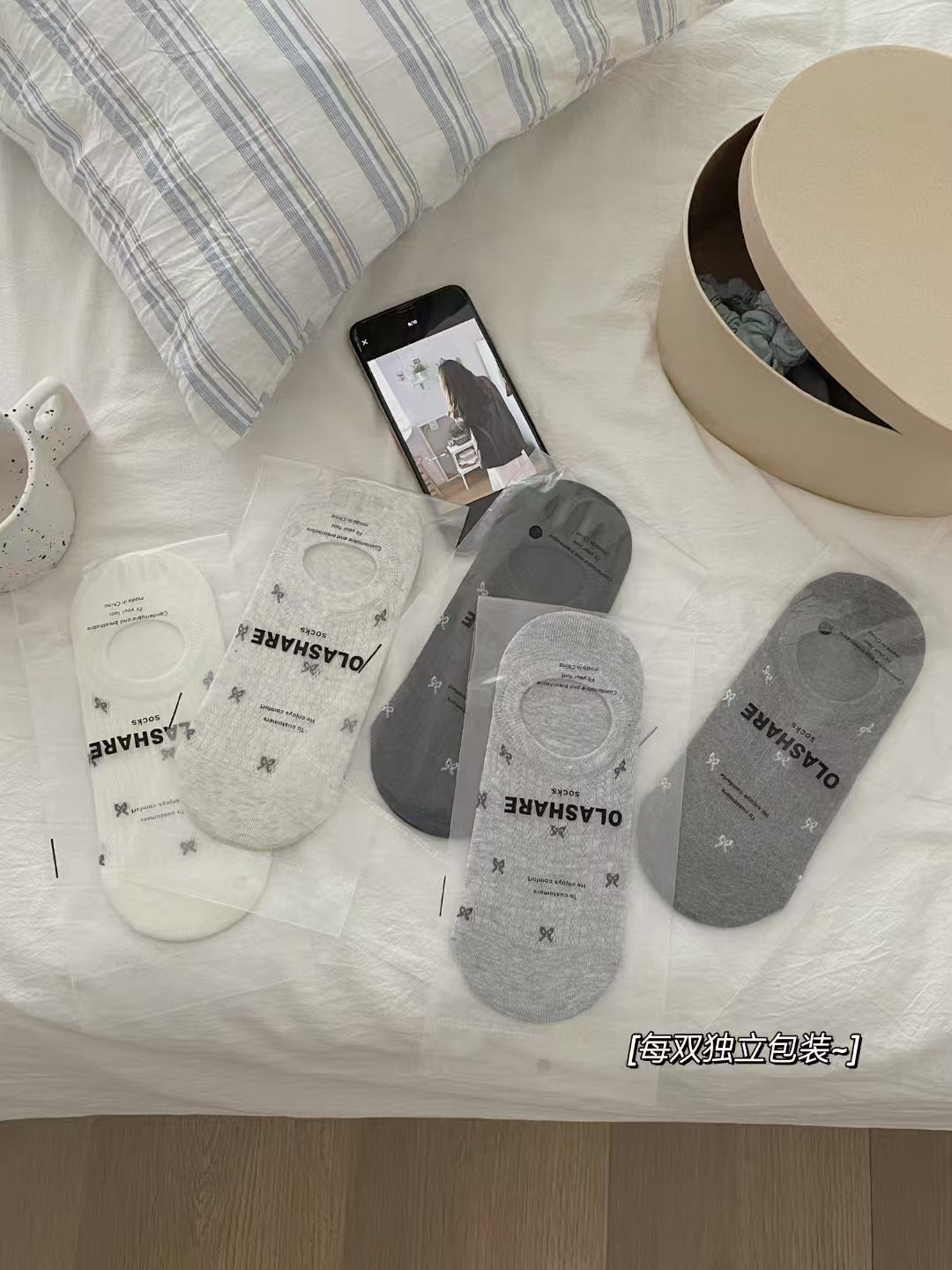 Bow No Show Socks for Women | Non-Slip Cotton Summer Socks