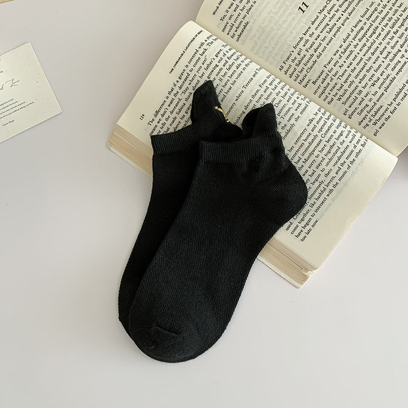 Embroidered Crown No-Show Socks | Breathable Summer Mesh Socks for Women